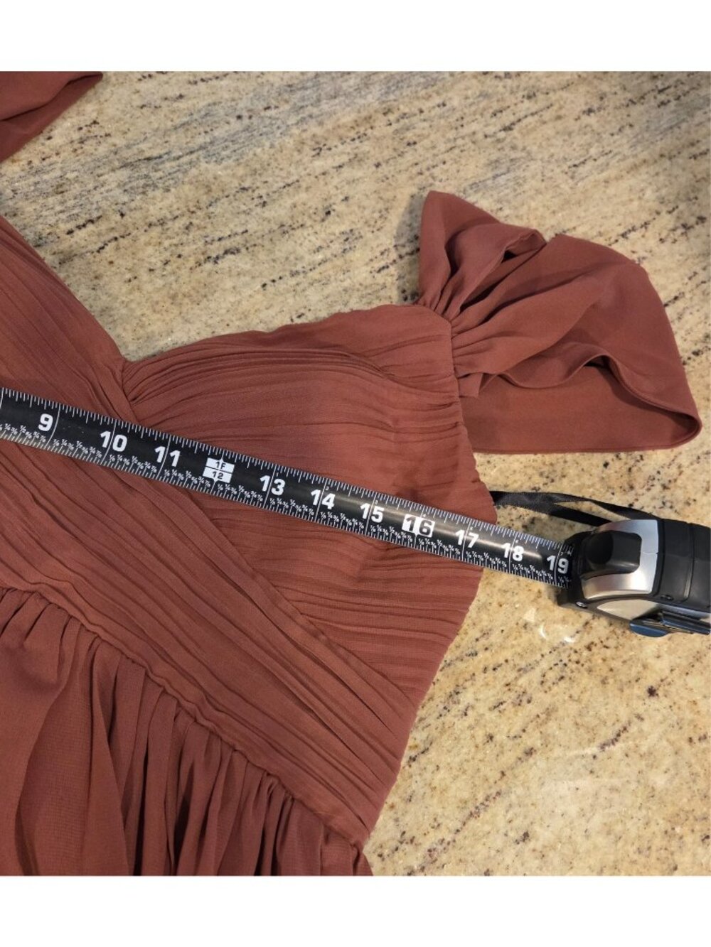 New! Unithorse Size L Burnt Orange Gown Maxi dress Ruched Chiffon Slit - Picture 5 of 16